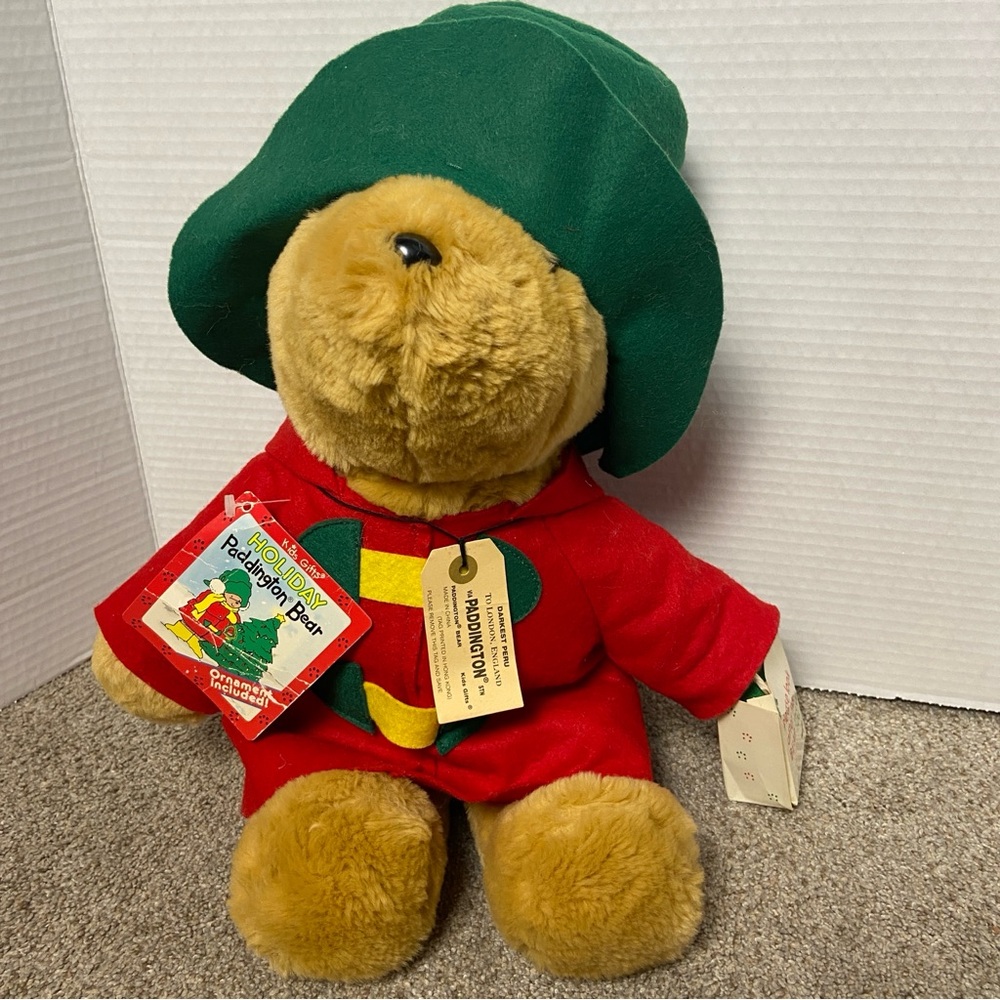 Vintage 1996 Sears Christmas Holiday Paddington Bear Plush, W/ Tag‎ & Ornament